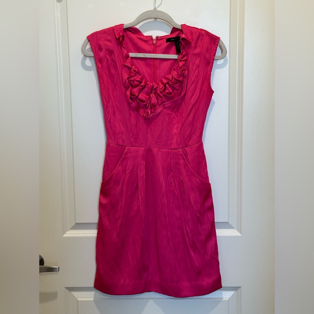 BCBGMaxAzria Vibrant Pink Ruffle Dress